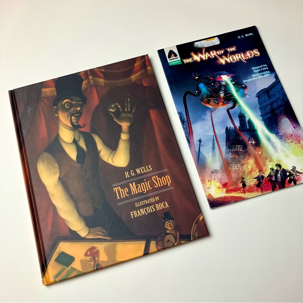 H. G. Wells Books The War of The Worlds Graphic Novel + The Magic Shop Vintage